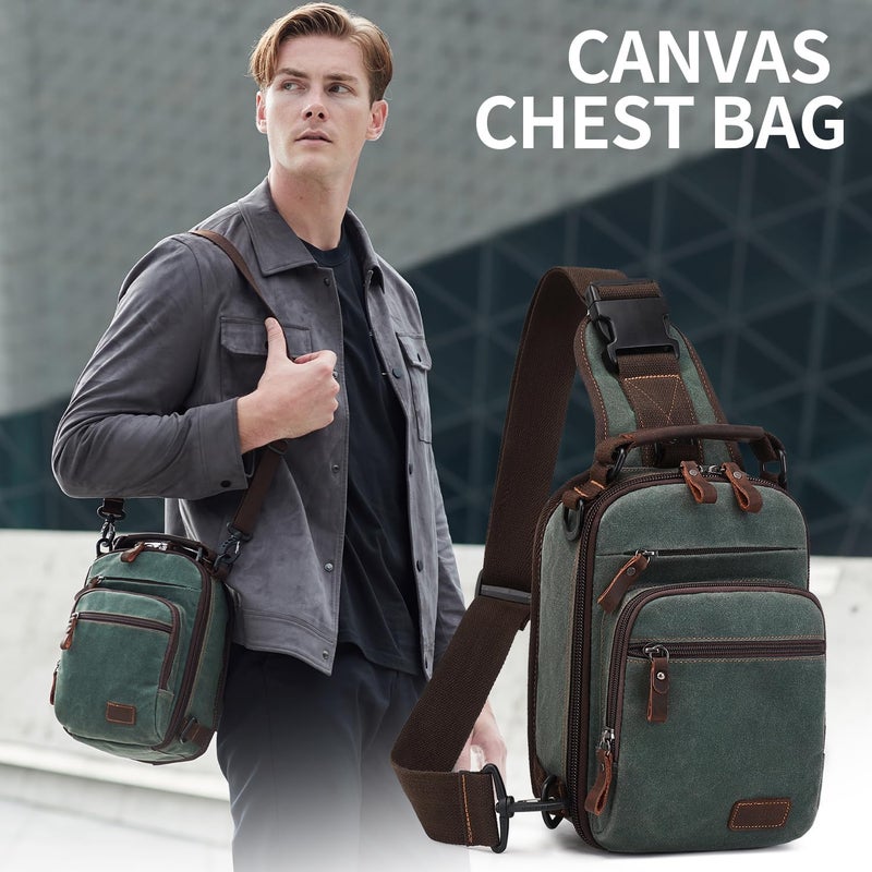 NerIion Nerlion Sling Bag for Men Waxed Canvas Crossbody Bag Chest Bag Water Resistant Shoulder Bag Casual Daypack - Image 2